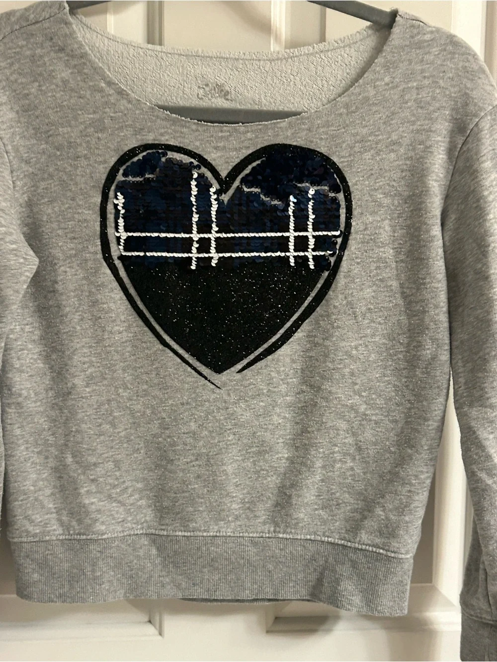 Girls Justice Gray Pullover Fleece Lined with Sequin Heart Detail Sweatshirt